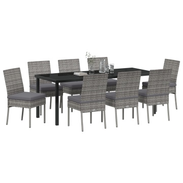 Set de dining pentru grădină 9 piese gri poliratan - Img 3