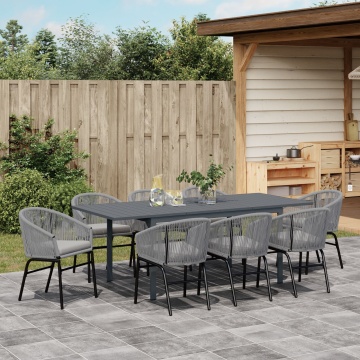 Set de dining pentru grădină cu 10 piese cu perne Gri Poli Ratan, Masă extensibilă pentru grădină Anthracite (140-210)x90x73 cm Oțel - Img 3