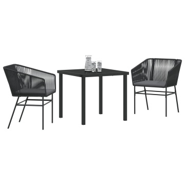 Set de dining pentru grădină cu 3 piese și perne Negru Poliratan - Img 3