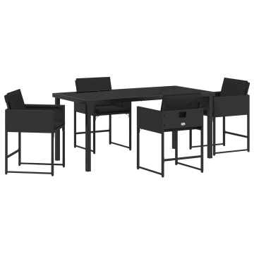Set de Dining pentru Grădină cu 5 Piese și Perne Negre din Rattan Poliester - Img 2