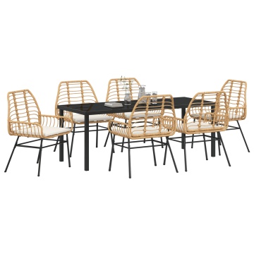 Set de dining pentru grădină cu 7 piese, cu perne, maro poliratan - Img 3