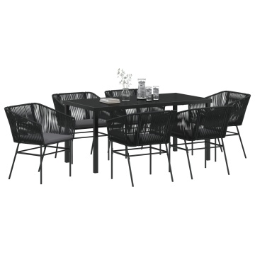 Set de dining pentru grădină cu 7 piese și perne Negru Poliratan - Img 3