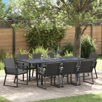 Set de dining pentru grădină cu perne Rattan PE negru, Masa extensibilă pentru grădină antracit (140-210)x90x73 cm oțel - Img 1