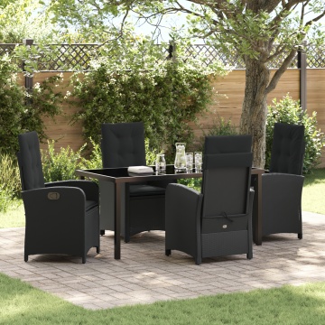 Set de Dining pentru Grădină de 5 Piese cu Perne Negru Rattan Polimeric - Img 1