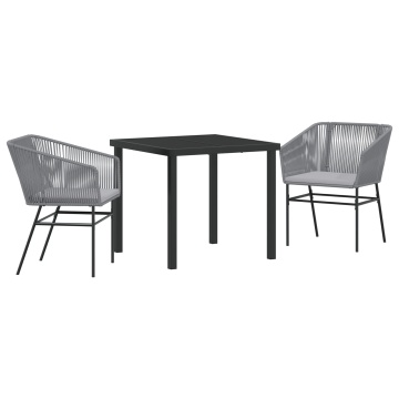 Set de dining pentru grădină din 3 piese cu perne Gri din poliratan - Img 2