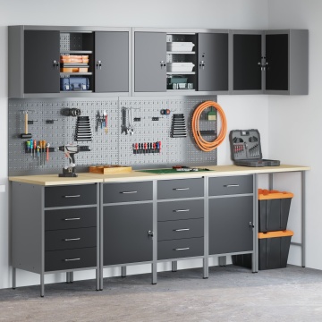Set de dulap de lucru și tablă de șuruburi , 12 piese, din MDF și metal negru - Img 4