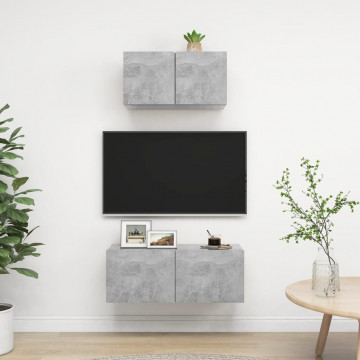 Set de dulapuri TV, 2 piese, gri beton, lemn prelucrat - Img 1