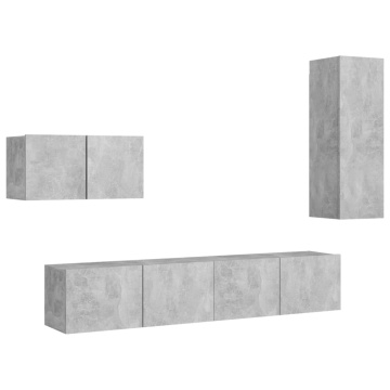 Set de dulapuri TV, 4 piese, gri beton, lemn prelucrat - Img 2