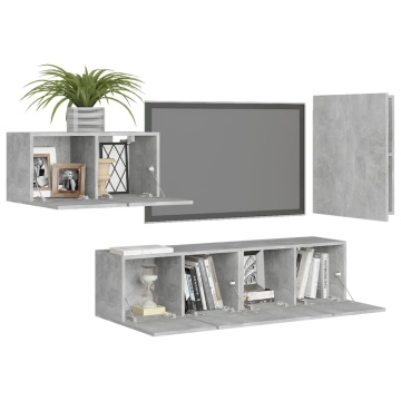 Set de dulapuri TV, 4 piese, gri beton, lemn prelucrat - Img 3