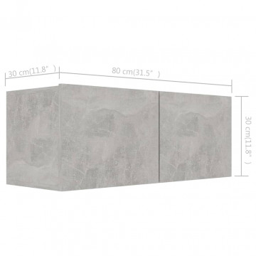 Set de dulapuri TV, 4 piese, gri beton, lemn prelucrat - Img 6