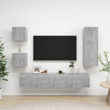 Set de dulapuri TV, 5 piese, gri beton, lemn prelucrat - Img 1