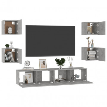 Set de dulapuri TV, 6 piese, gri beton, lemn prelucrat - Img 3