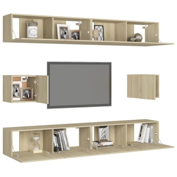 Set de dulapuri TV, 6 piese, stejar sonoma, lemn prelucrat - Img 3