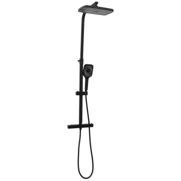 Set de duș cu două capete, mixer și furtun, negru, alamă - Img 2