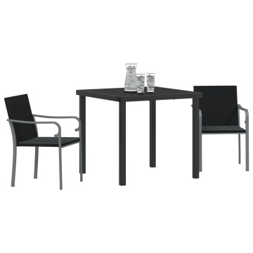 Set de grădină din 3 piese cu perne, Negru, Poliratan - Img 3