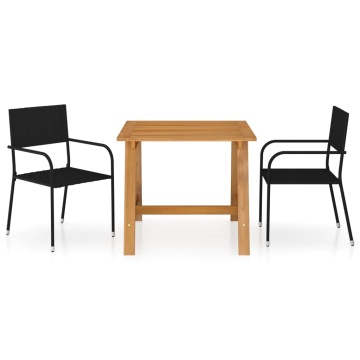 Set de masă pentru grădină, 3 piese, negru - Img 1