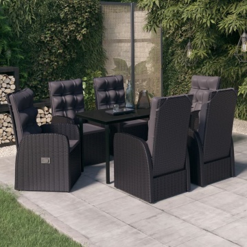 Set de masă pentru grădină, 7 piese, cu perne, negru - Img 1