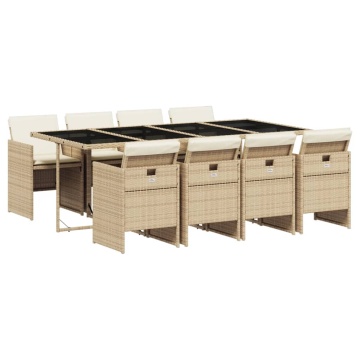 Set de masă pentru grădină, 9 piese, cu perne, bej, poliratan - Img 2