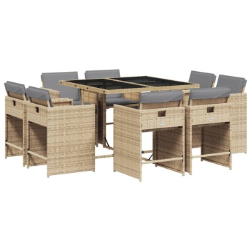 Set de masă pentru grădină, 9 piese, cu perne, bej, poliratan - Img 2