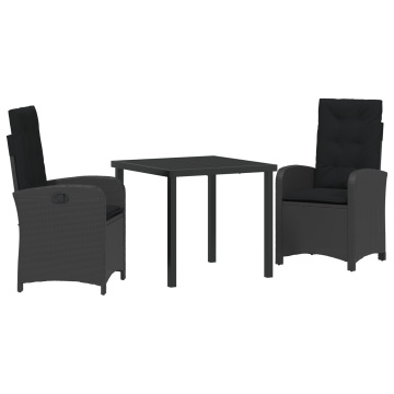 Set de Masă pentru Grădină cu 3 Piese, Negru, Ratan Polimer - Img 2