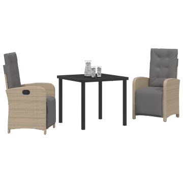 Set de Masă pentru Grădină cu 3 Piese și Perne Ratan Poli Bej, Masă pentru Grădină Neagră 80x80x73 cm Sticlă Temperată - Img 3