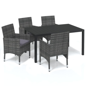 Set de masă pentru grădină cu perne, 5 piese, gri, poliratan - Img 2