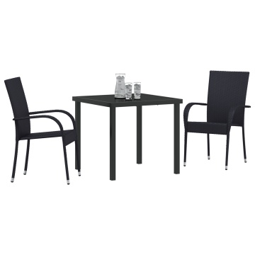Set de Masă pentru Grădină din 3 Piese Negru Poliratan - Img 3