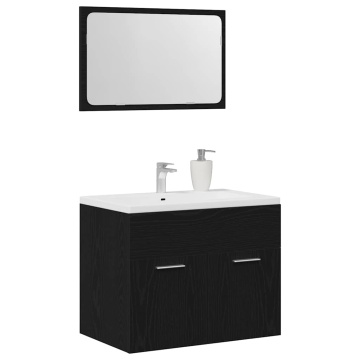 Set de mobilier de baie din 2 piese din lemn de stejar negru - Img 4