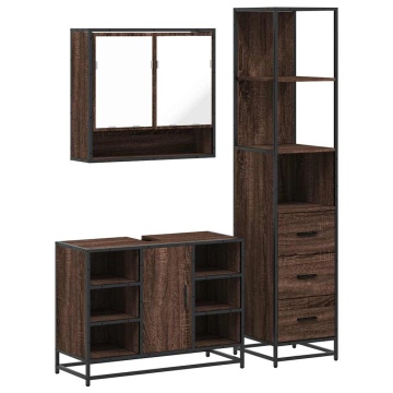 Set de mobilier de baie din 3 piese din lemn de stejar maro - Img 2