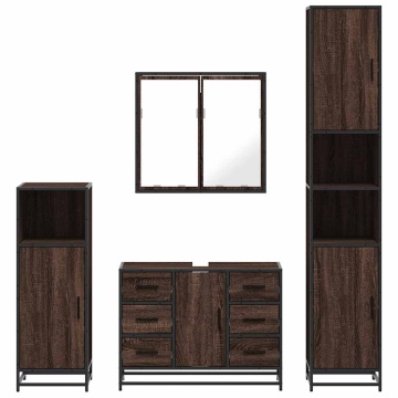 Set de mobilier de baie din 4 piese din lemn de stejar maro - Img 8
