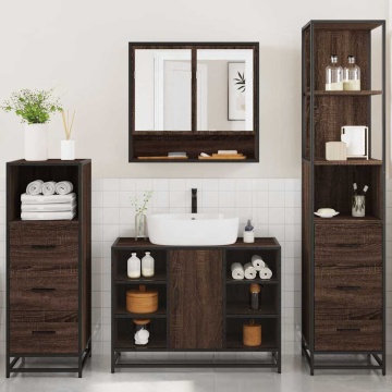 Set de mobilier de baie din 4 piese din lemn de stejar maro - Img 3
