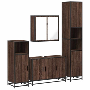 Set de mobilier de baie din 4 piese din lemn de stejar maro - Img 2