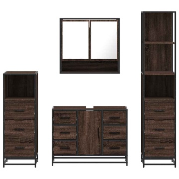 Set de mobilier de baie din 4 piese din lemn de stejar maro - Img 8