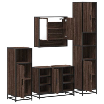 Set de mobilier de baie din 4 piese din lemn de stejar maro - Img 5