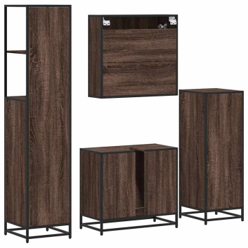 Set de mobilier de baie din 4 piese din lemn de stejar maro - Img 7