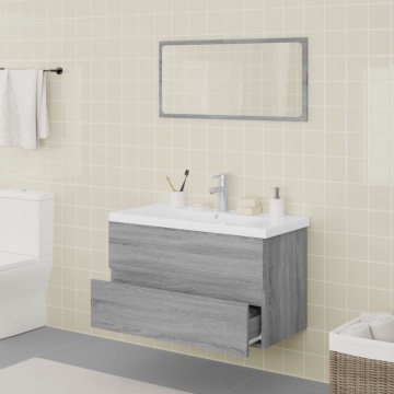 Set de mobilier de baie, gri sonoma, lemn prelucrat - Img 3