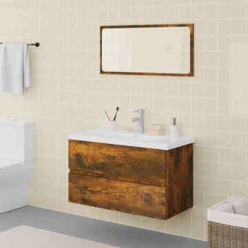 Set de mobilier de baie, stejar fumuriu, lemn prelucrat - Img 1