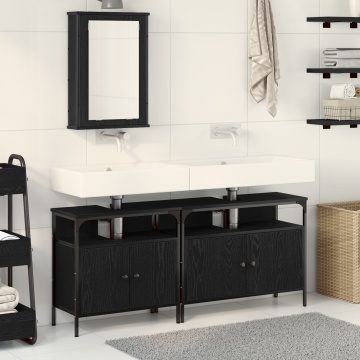 Set de mobilier pentru baie 3 piese lemn prelucrat negru - Img 1