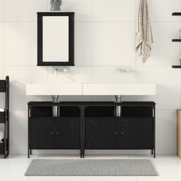 Set de mobilier pentru baie 3 piese lemn prelucrat negru - Img 4