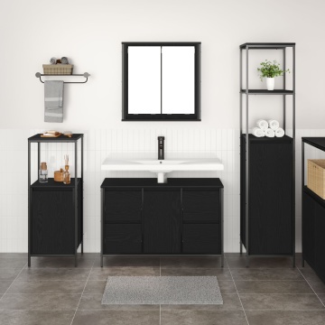 Set de mobilier pentru baie 3 piese - Stejar negru din lemn prelucrat - Img 4