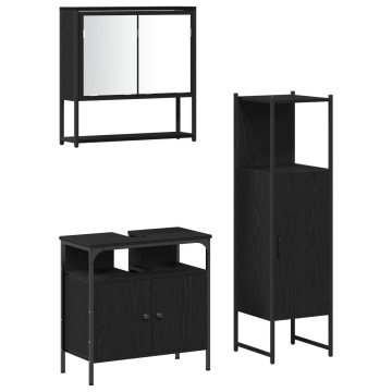 Set de mobilier pentru baie 3 piese stejar negru lemn compus - Img 2