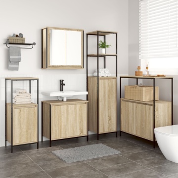 Set de mobilier pentru baie , 5 piese din lemn prelucrat, culoare stejar sonoma - Img 4