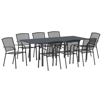 Set de Mobilier pentru Hol 9 Piese Oțel Antracit, Masă de Grădină Extensibilă Antracit (140-210)x90x73 cm Oțel - Img 2