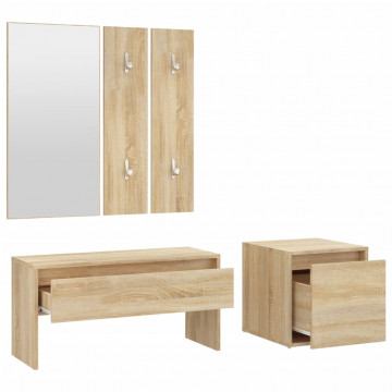 Set de mobilier pentru hol, stejar sonoma, lemn prelucrat - Img 8