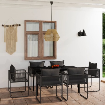Set de servit masa pentru grădină, 7 piese, negru - Img 1