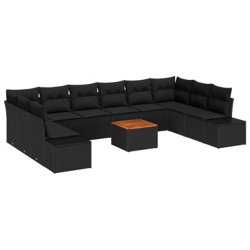 Set de Sofa de 11 Piese pentru Grădină cu Perne Negru Poli Ratan Acacia - Img 2