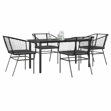 Set de sufragerie de grădină 5 piese neagră Sticlă Poly Rattan - Img 1