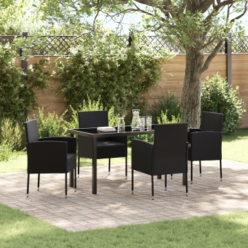 Set Dining Grădină 5 Piese cu Perne Rattan Polimer Negru - Img 1