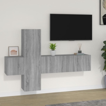 Set dulap TV, 3 piese, gri sonoma, lemn prelucrat - Img 1