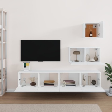 Set dulap TV, 4 piese, alb, lemn prelucrat - Img 3